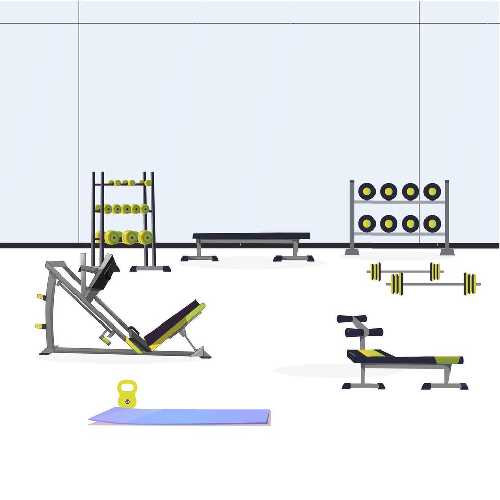 intérieur vide Gym avec sport équipement pour exercer. vecteur aptitude équipement, sport club intérieur pour soins de santé illustration