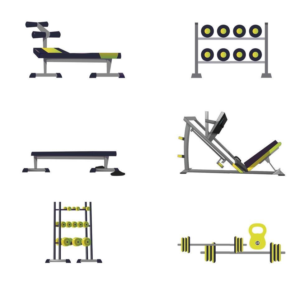 sport équipements pour Gym collection. équipement sport objet pour athlétique, faire des exercices et aptitude exercer, le fer pour la musculation. vecteur illustration