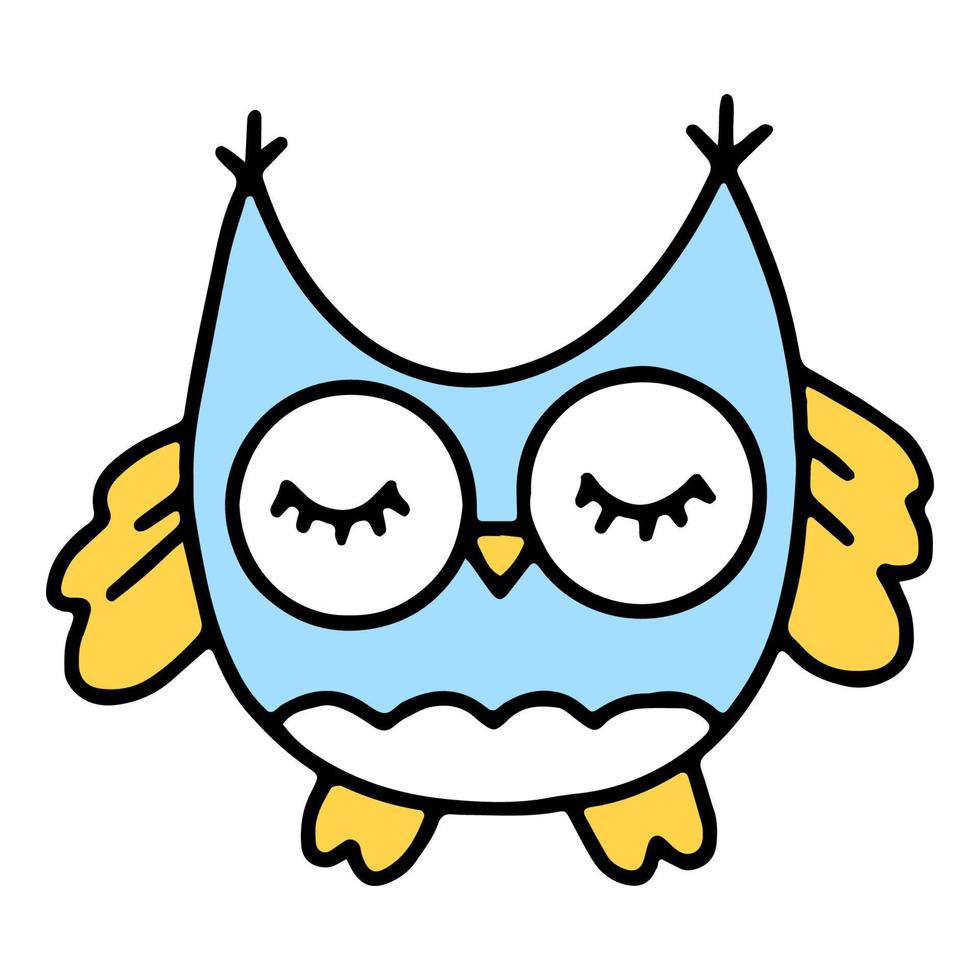 icône mignonne d'un bébé hibou endormi dans le style d'un dessin animé dessiné à la main vecteur