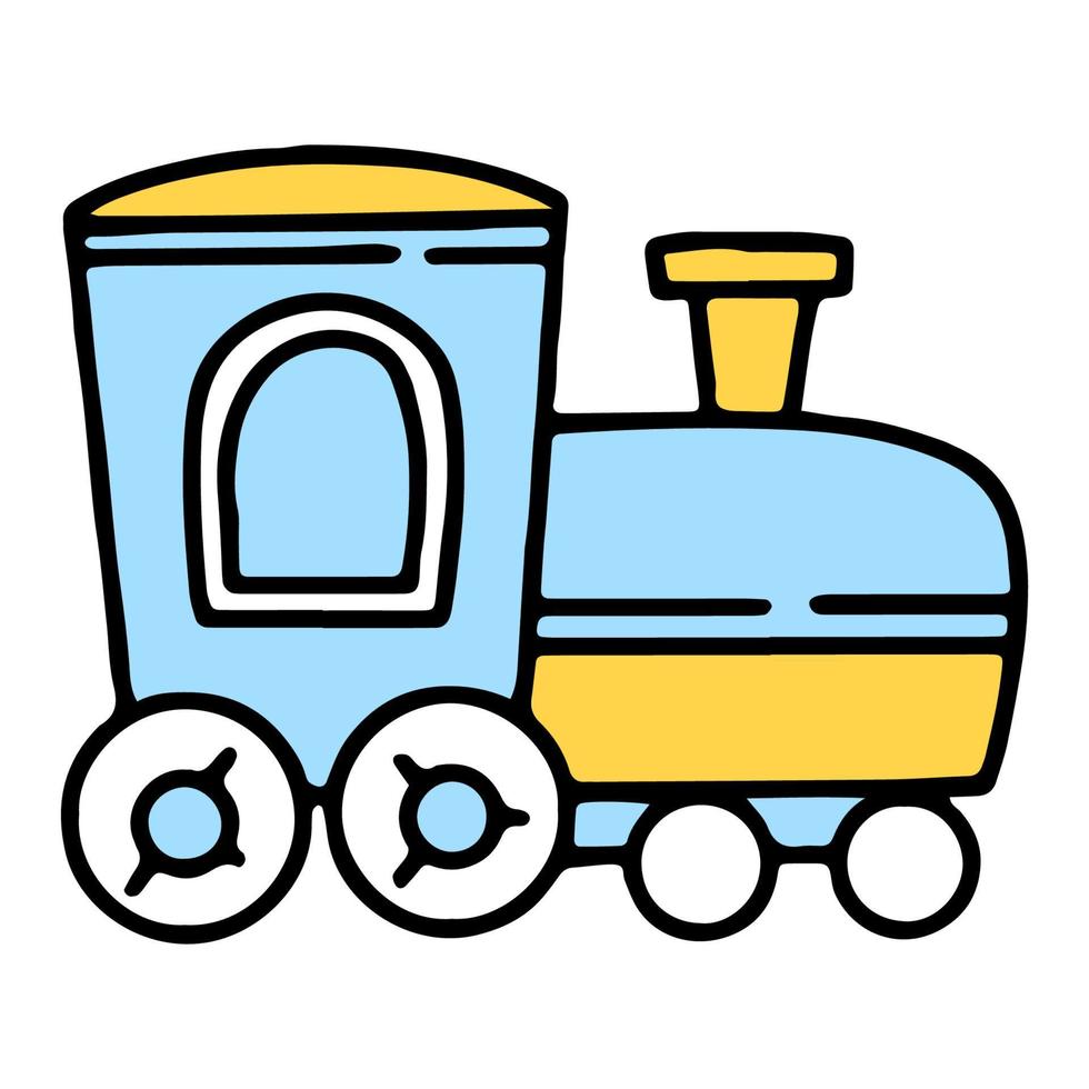 icône mignonne d'un jouet de train à vapeur pour enfants dans le style d'un dessin animé dessiné à la main vecteur