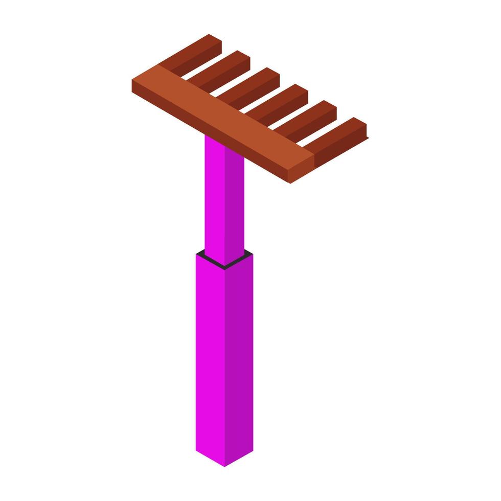 Râteau isométrique sur fond blanc vecteur