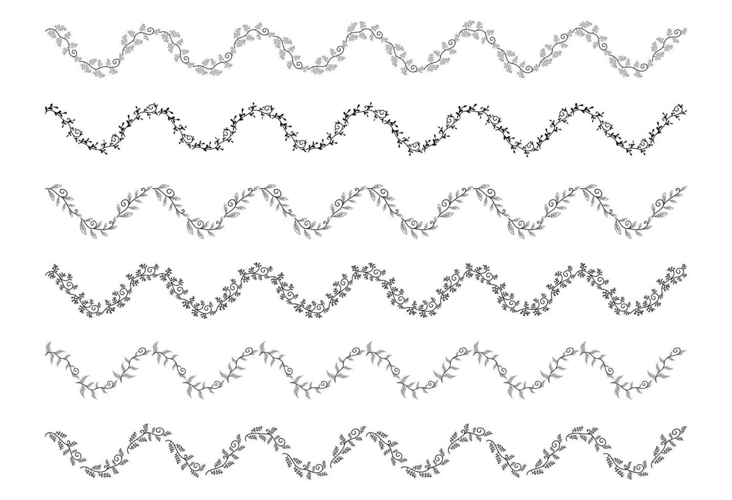 collection de jeu d'éléments de bordures dessinées à la main, vecteur d'ornement de tourbillon floral