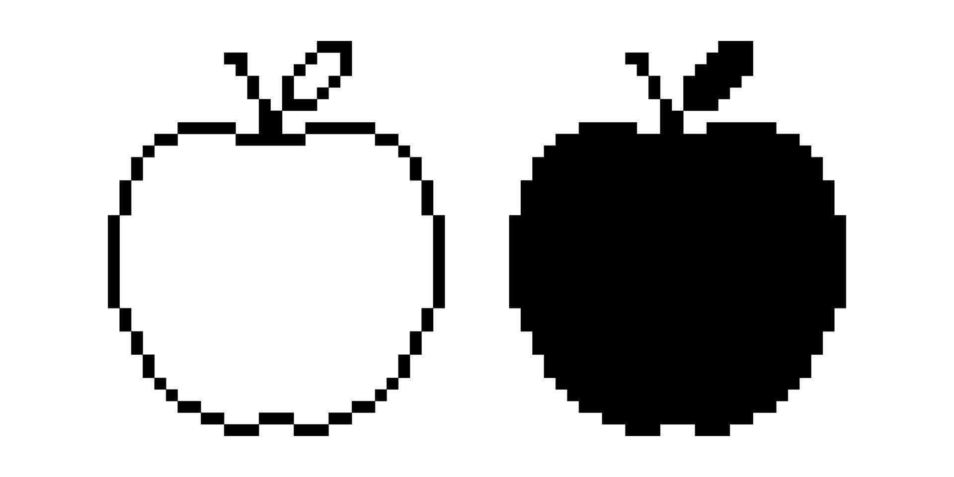 noir blanc pixel art Pomme fruit icône vecteur