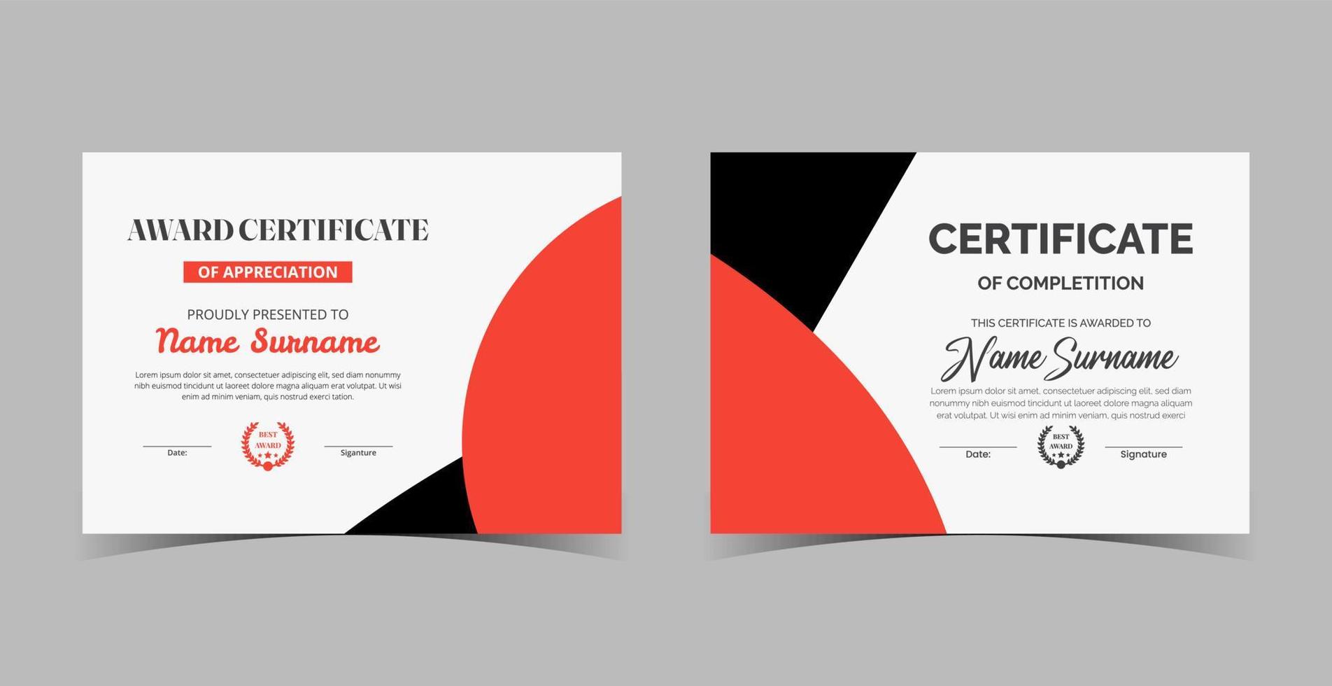 modèle de certificat de diplôme professionnel, modèle de certificat d'appréciation, certificat de réussite, modèle de diplôme de récompenses vecteur