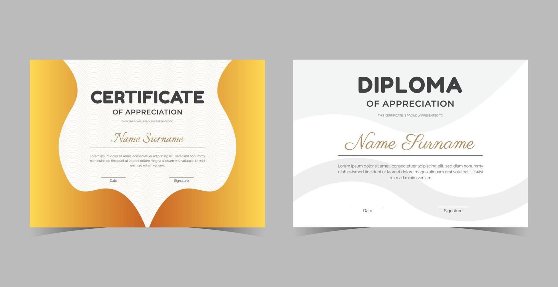 modèle de certificat de diplôme professionnel, modèle de certificat d'appréciation, certificat de réussite, modèle de diplôme de récompenses vecteur