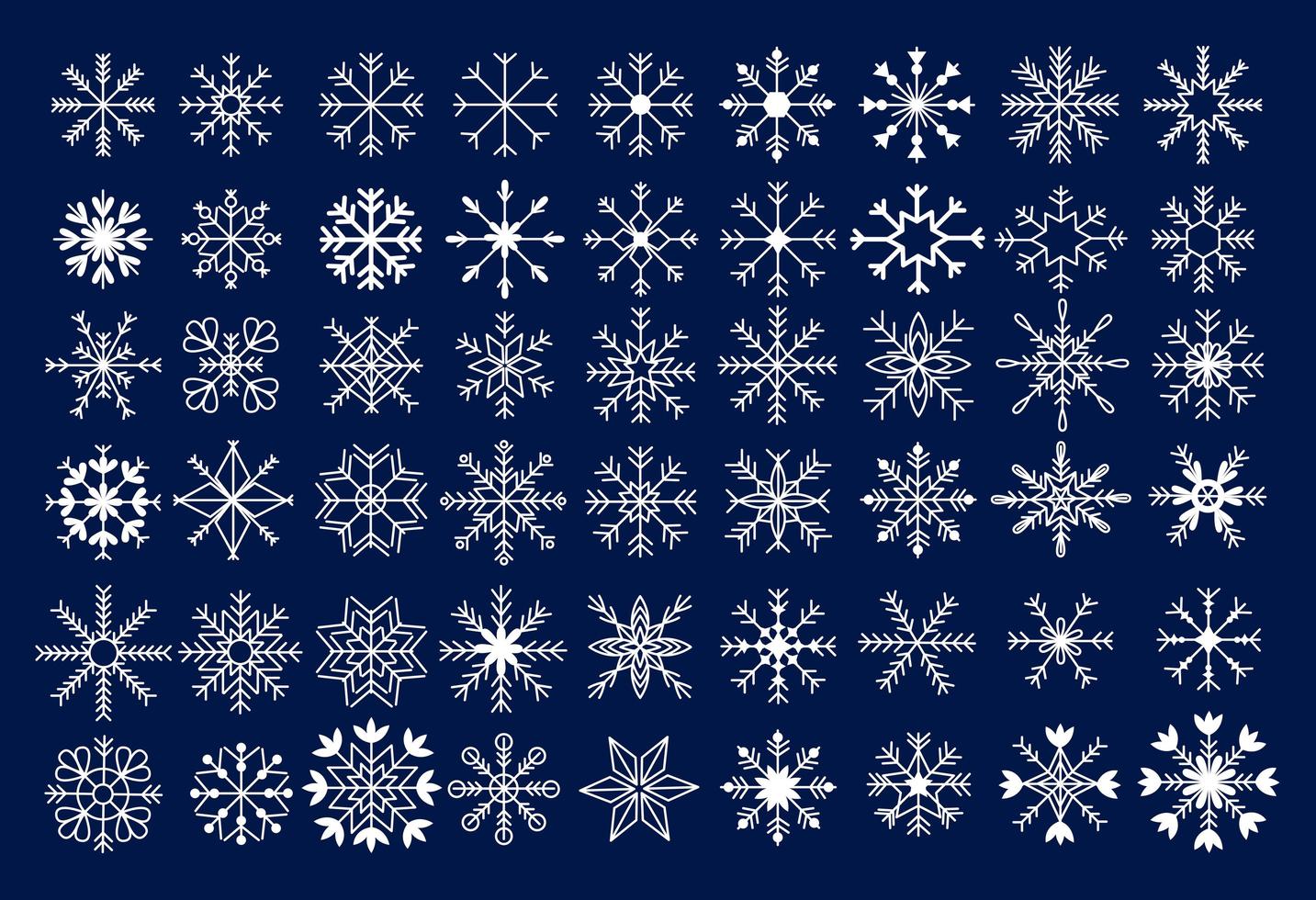 Définir 54 flocons de neige blancs comme neige, compilation de Noël - illustration vectorielle vecteur