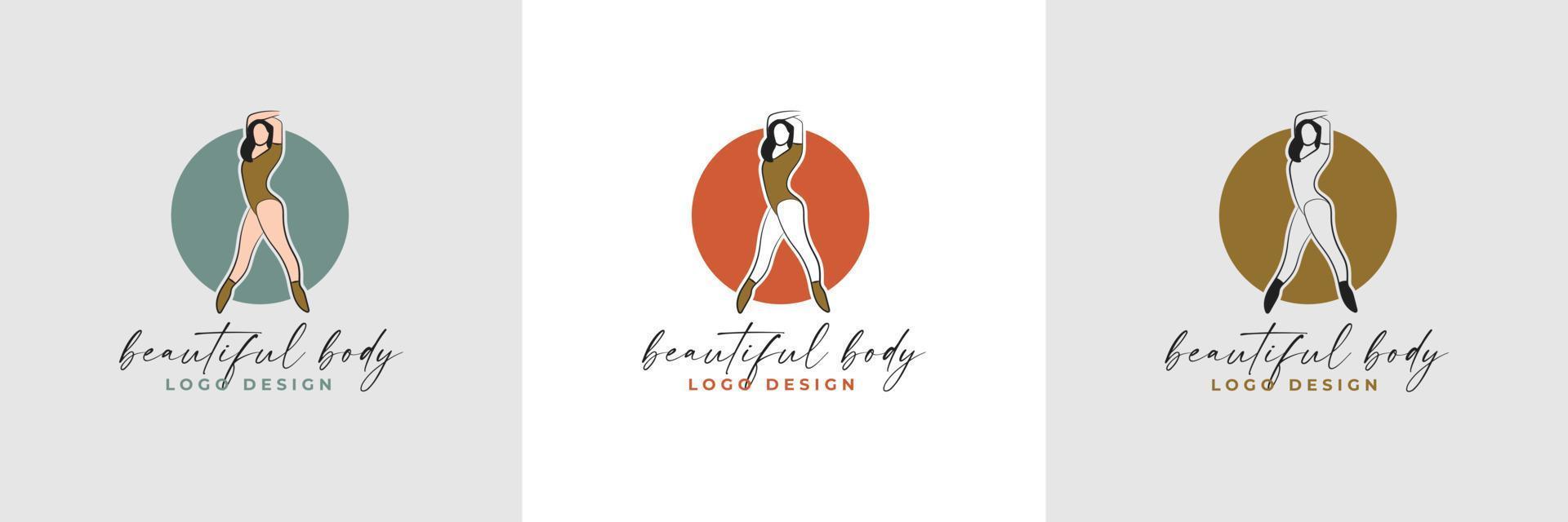 silhouette et dessin au trait du corps de la belle femme et de la collection de modèles de logo de fitness féminin vecteur