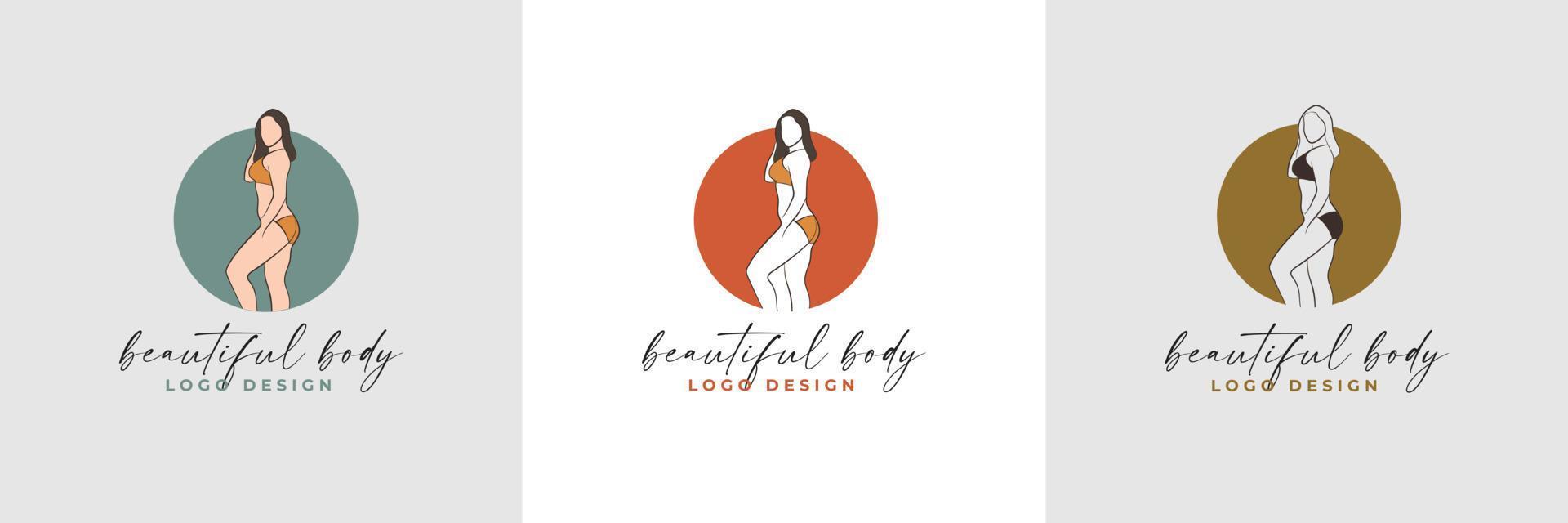 silhouette et dessin au trait du corps de la belle femme et de la collection de modèles de logo de fitness féminin vecteur