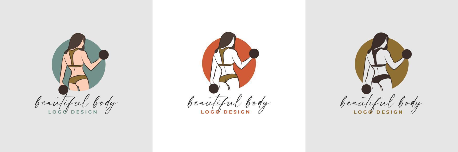 silhouette et dessin au trait du corps de la belle femme et de la collection de modèles de logo de fitness féminin vecteur