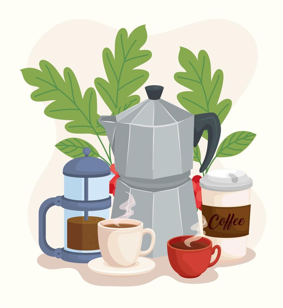 pot de moka avec des icônes de café vecteur