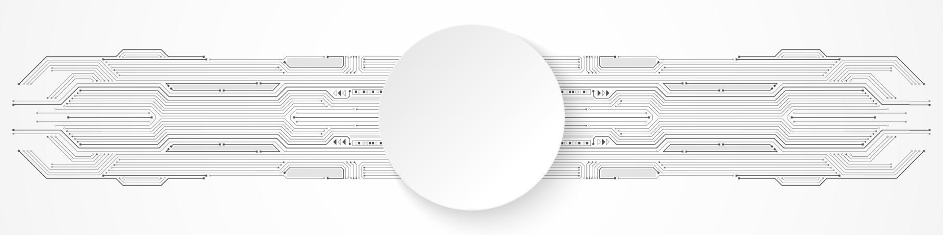 fond de technologie abstraite, bannière de cercle blanc sur le modèle de carte de circuit imprimé vecteur