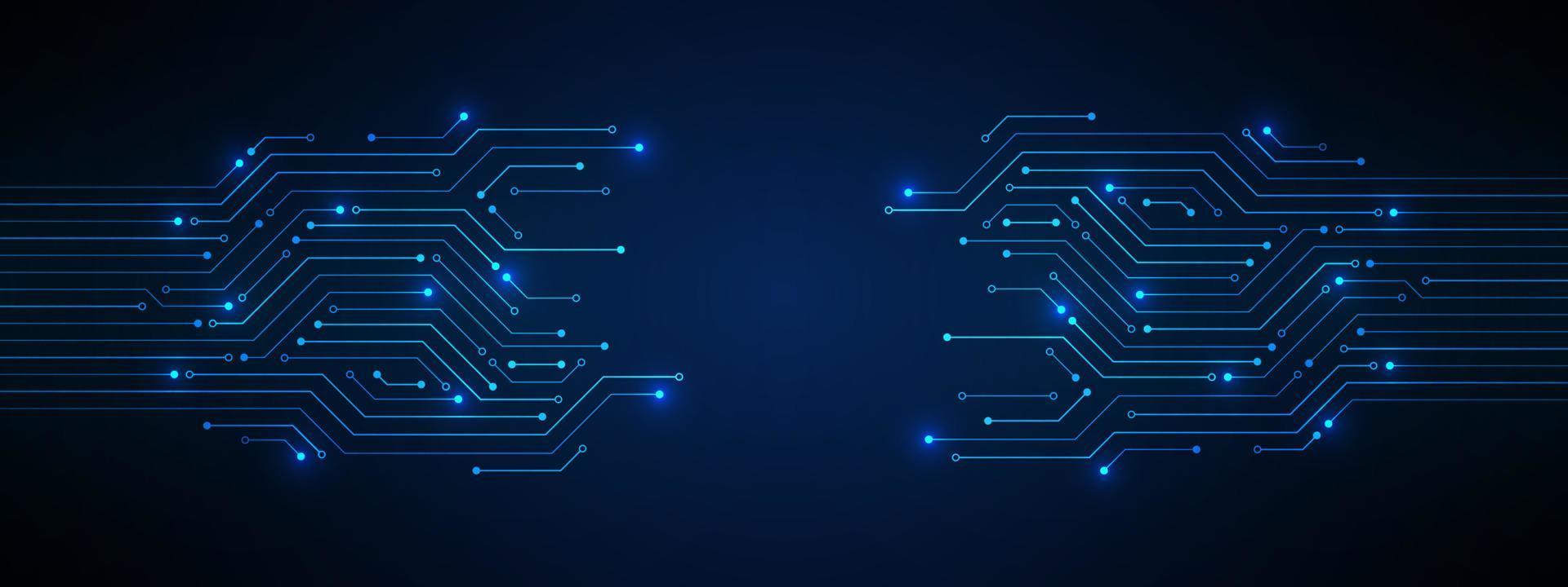 arrière-plan technologique abstrait, circuit imprimé bleu et puce électronique, ligne électrique numérique vecteur