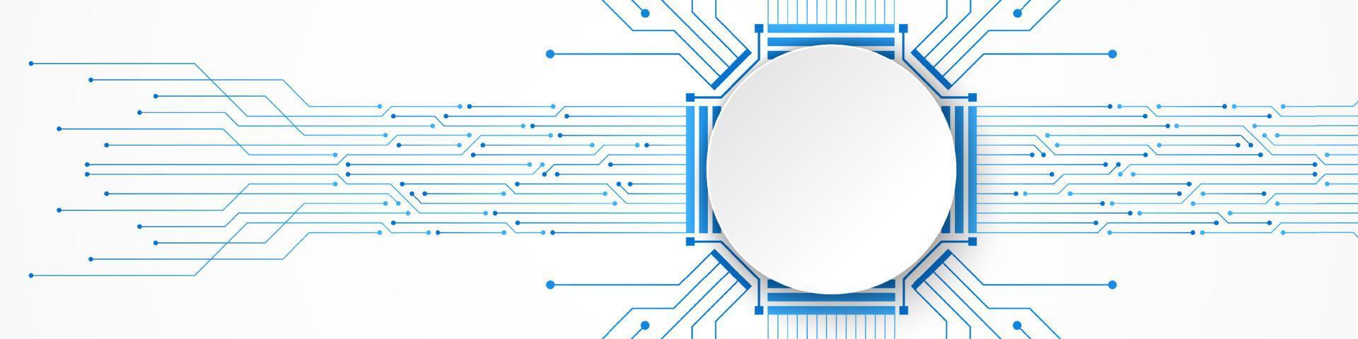 fond de technologie abstraite, bannière de cercle blanc sur le modèle de carte de circuit imprimé vecteur