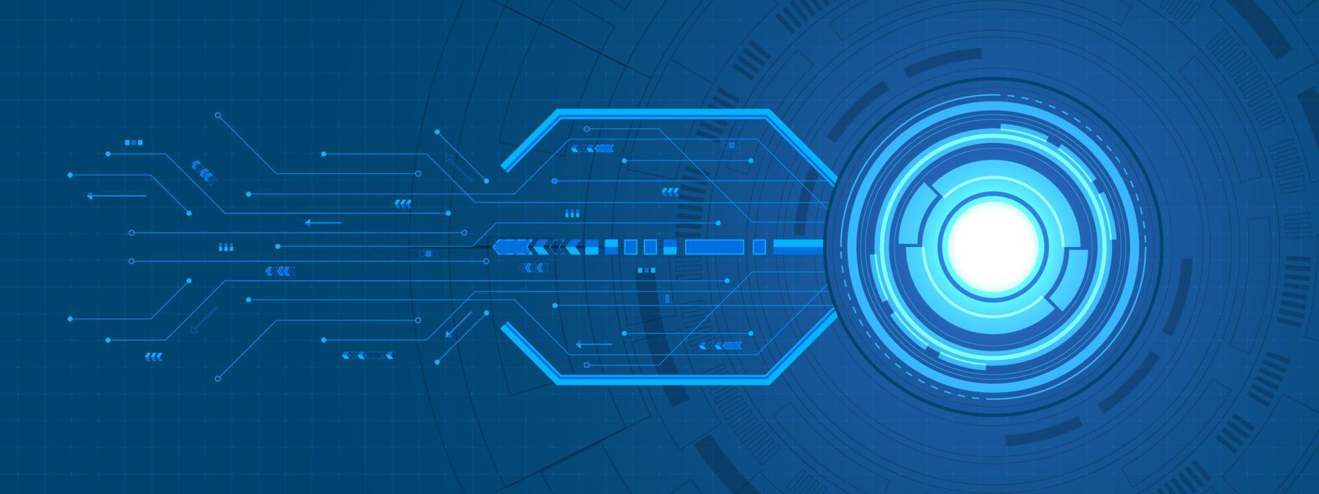 arrière-plan numérique de cercle de chevauchement abstrait, technologie de lentille intelligente, carte de circuit imprimé, accélération de la flèche vecteur