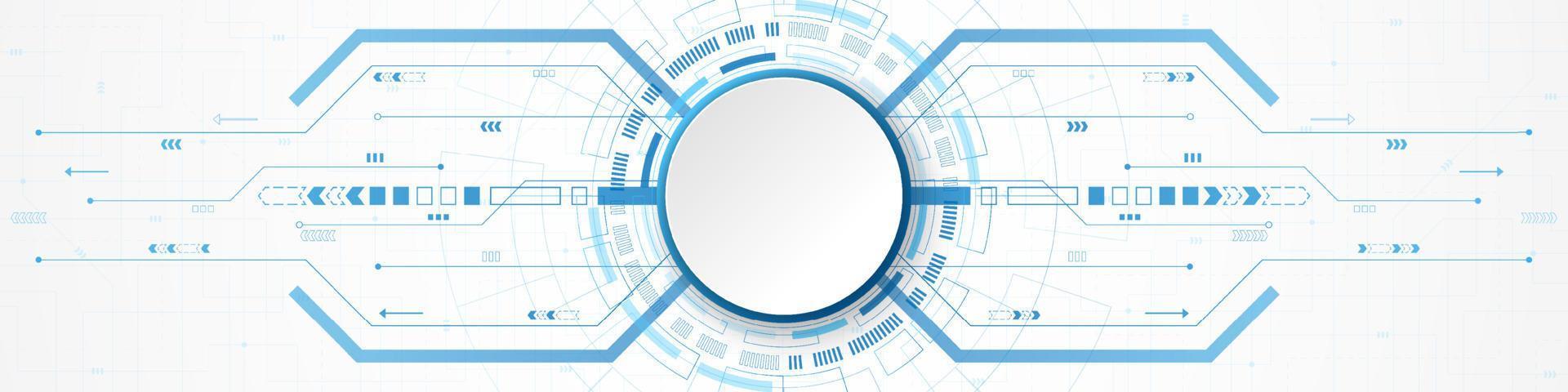 fond de technologie abstraite, bannière de cercle blanc sur le modèle de carte de circuit imprimé vecteur