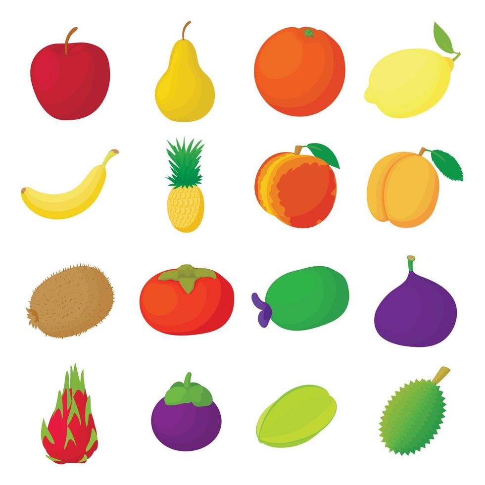 jeu d'icônes de fruits, style cartoon vecteur