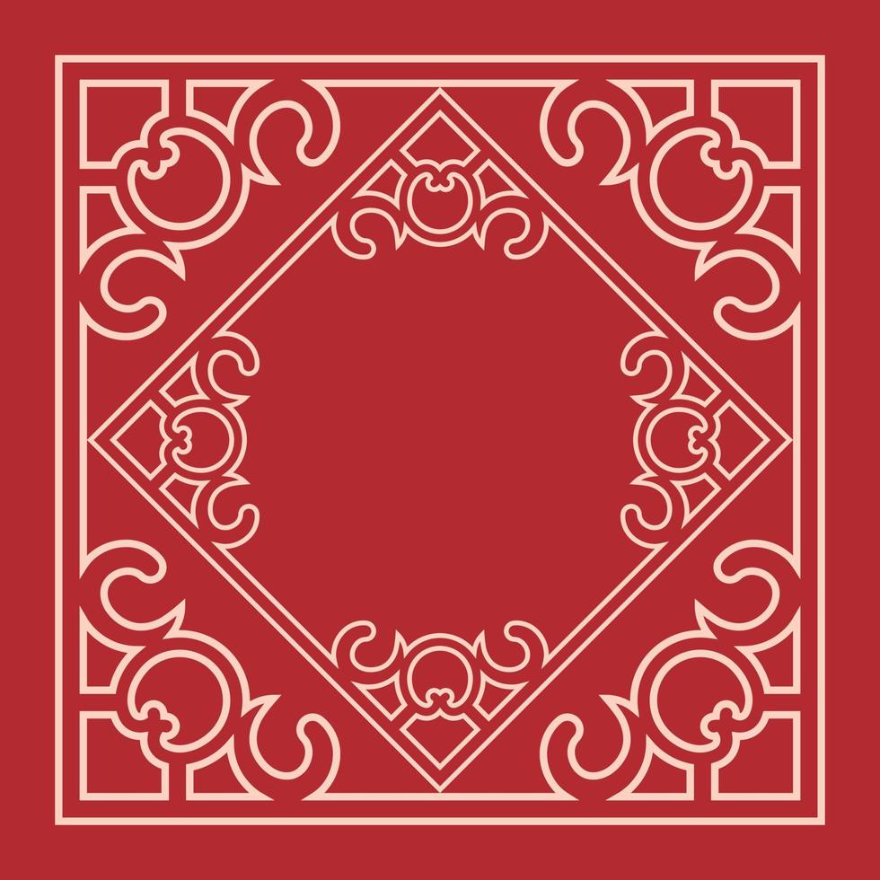 cadre chinois vintage classique sur fond rouge. art de cadre de motif floral décoratif pour carte de voeux de nouvel an chinois. vecteur