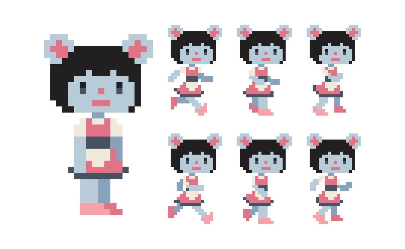 pixel rat fille personnage courir animation vecteur