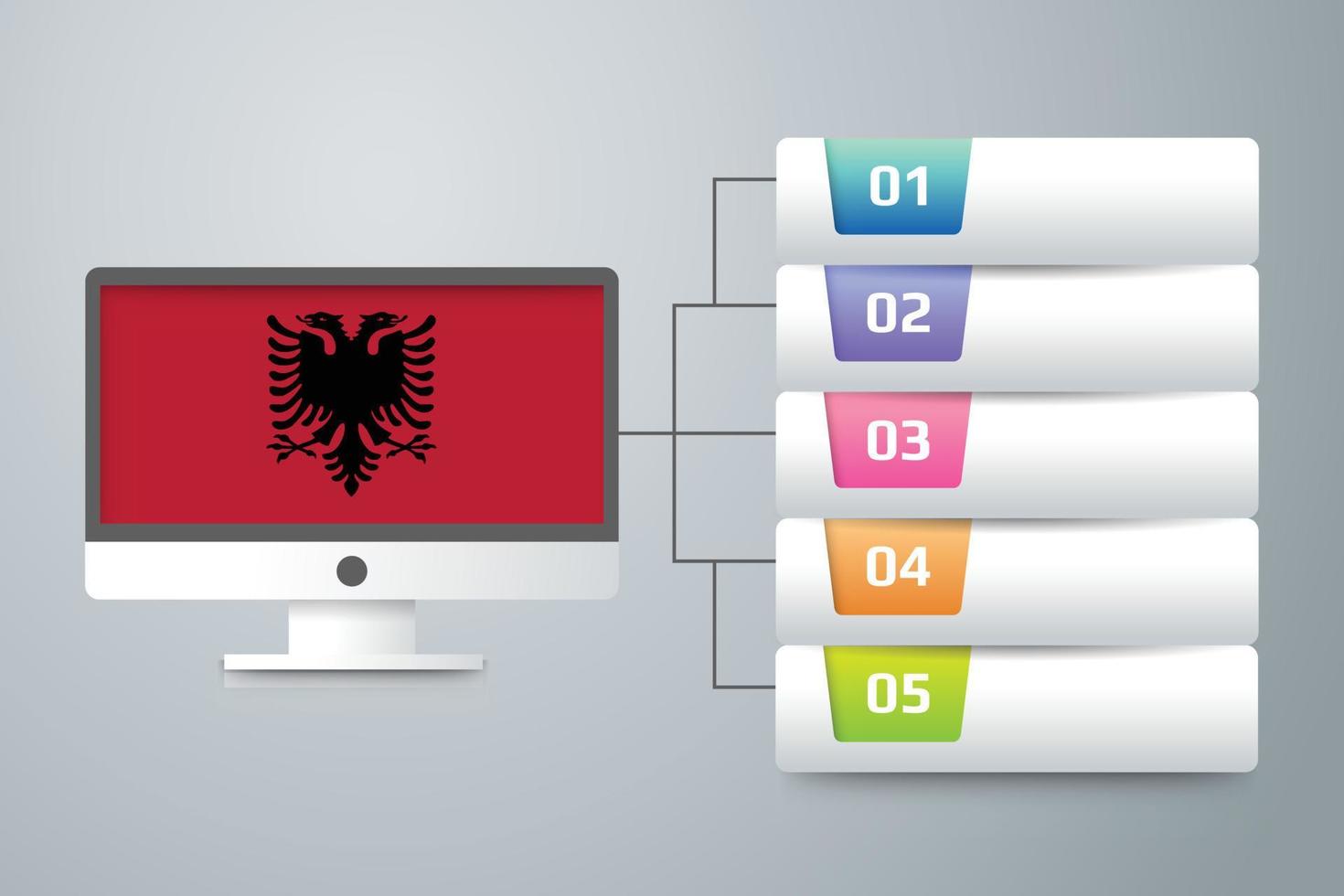 Drapeau de l'Albanie avec la conception infographique 02 isolé sur la carte du monde vecteur