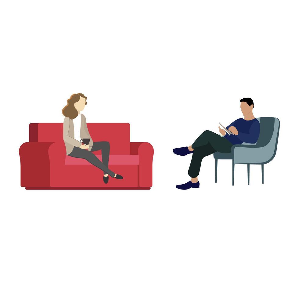 professionnel psychologique assistance, psychothérapeute travail avec patient, psychiatrie aider, médical thérapie par médecin, résolution rendez-vous psychiatre. vecteur illustration