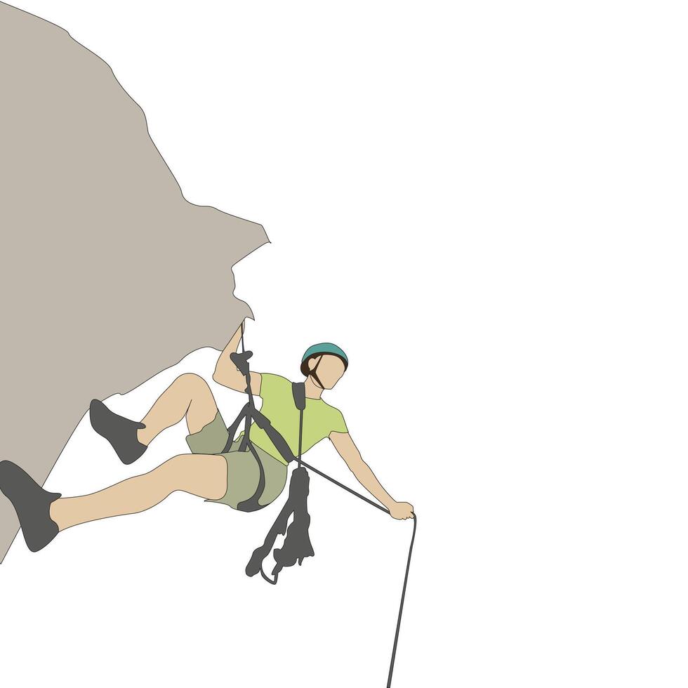 solo grimpeur avec corde aller à en haut. illustration grimpeur périple montagne, accomplir formation à monter sommet vecteur