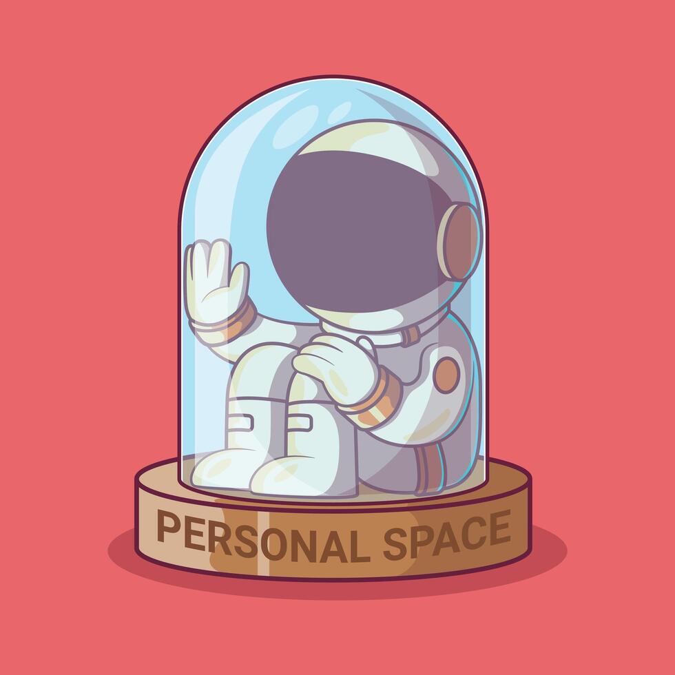 astronaute seul à l'intérieur une verre dôme vecteur illustration. solitude, dépression, protection conception concept.