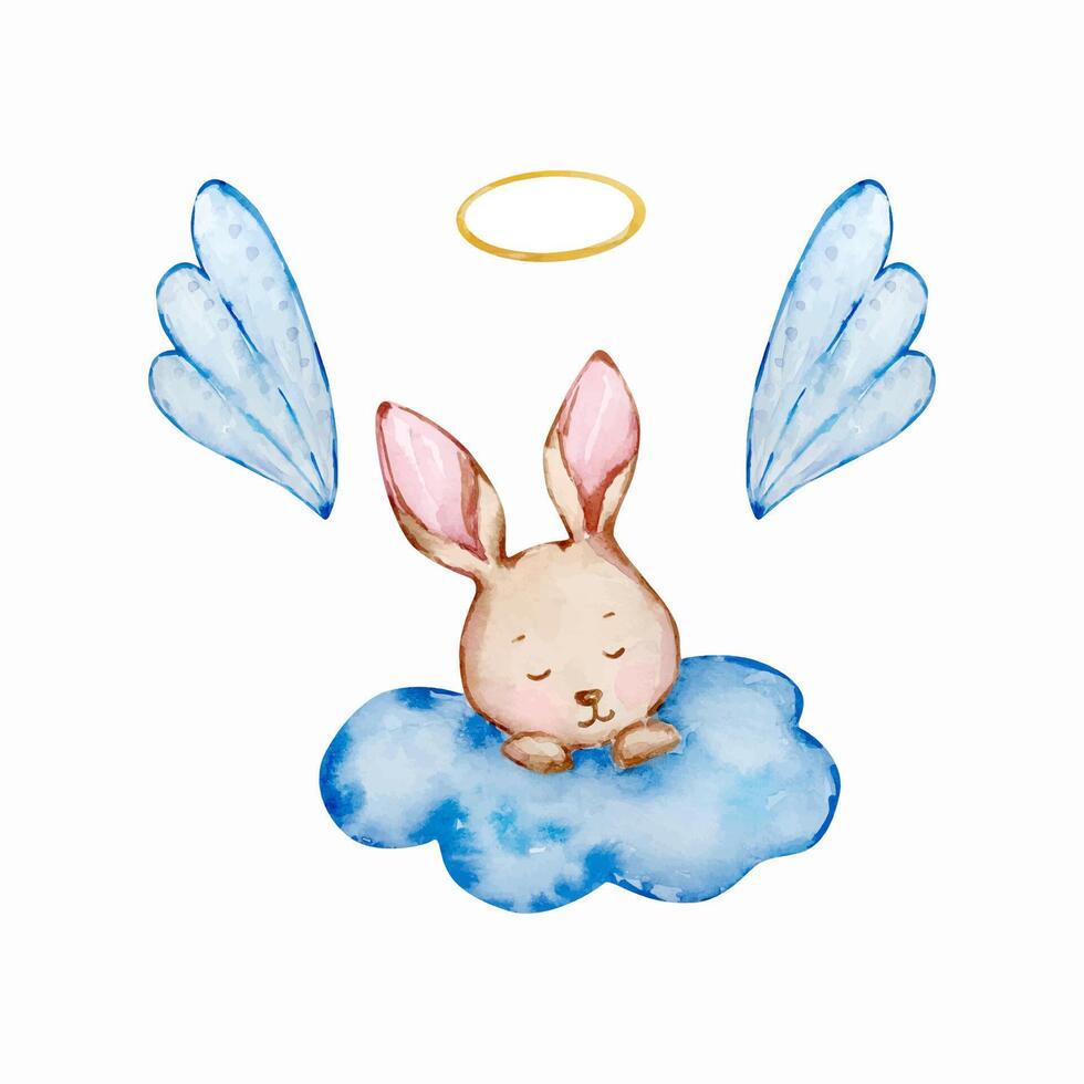 aquarelle mignonne bébé lapin ange avec ailes, garderie vecteur