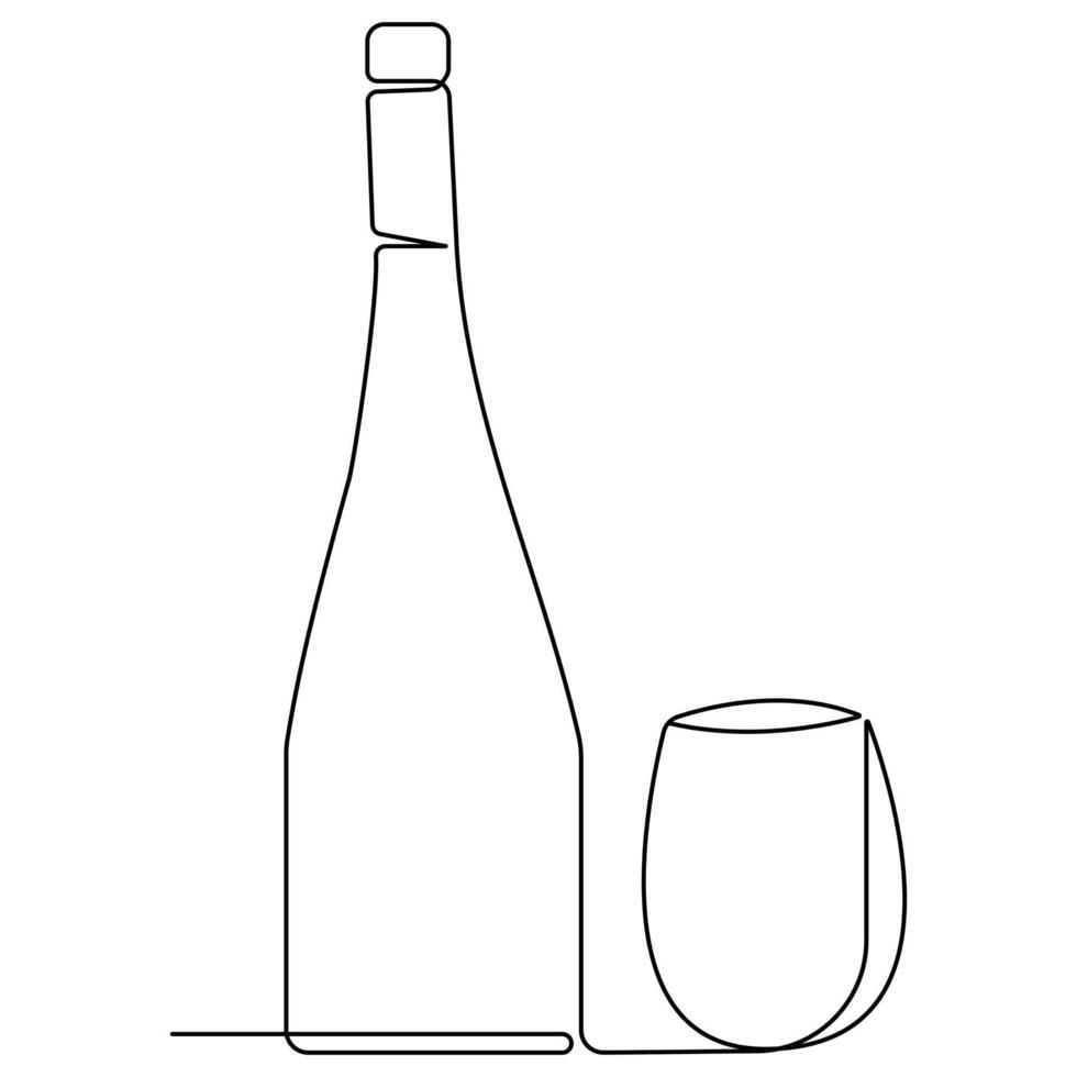 continu Célibataire ligne art dessin de du vin bouteille de l'alcool boisson dans griffonnage style contour vecteur illustration