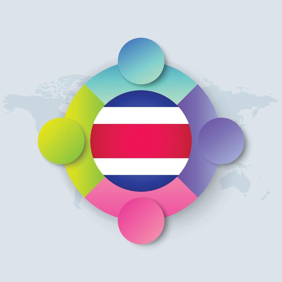 Drapeau du Costa Rica avec un design infographique isolé sur la carte du monde vecteur