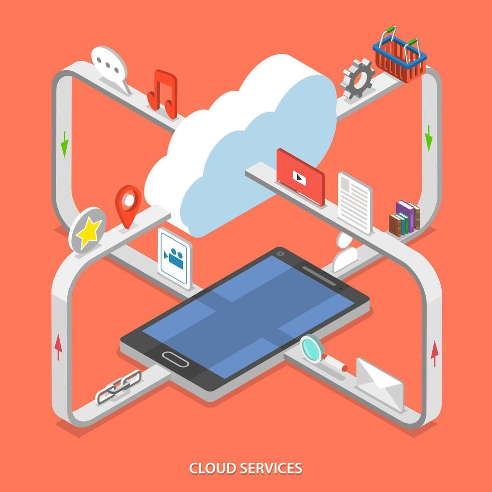 services cloud concept de vecteur isométrique plat.