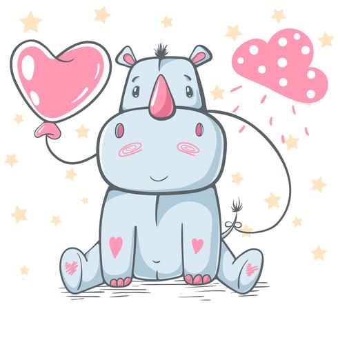 Rhino, personnages mignons de dessin animé de rhinocéros. vecteur