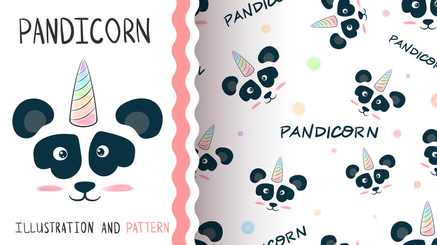 Panda mignon, Licorne - modèle sans couture. vecteur