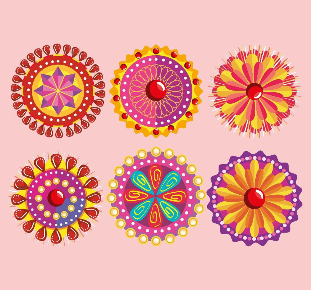 collection d'icônes de mandalas colorés vecteur