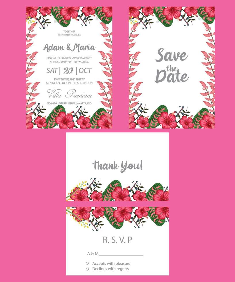 vecteur ensemble de moderne floral Rose or luxe mariage invitation