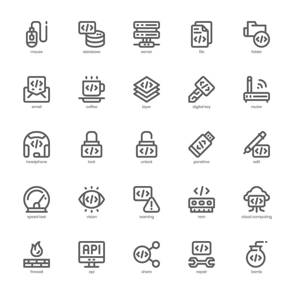 programmation et codage icône pack pour votre site Internet, mobile, présentation, et logo conception. programmation et codage icône contour conception. vecteur graphique illustration et modifiable accident vasculaire cérébral.