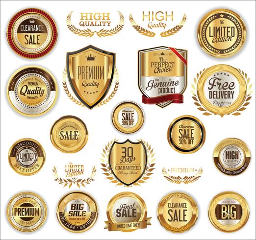 Insignes et étiquettes de luxe premium doré vecteur