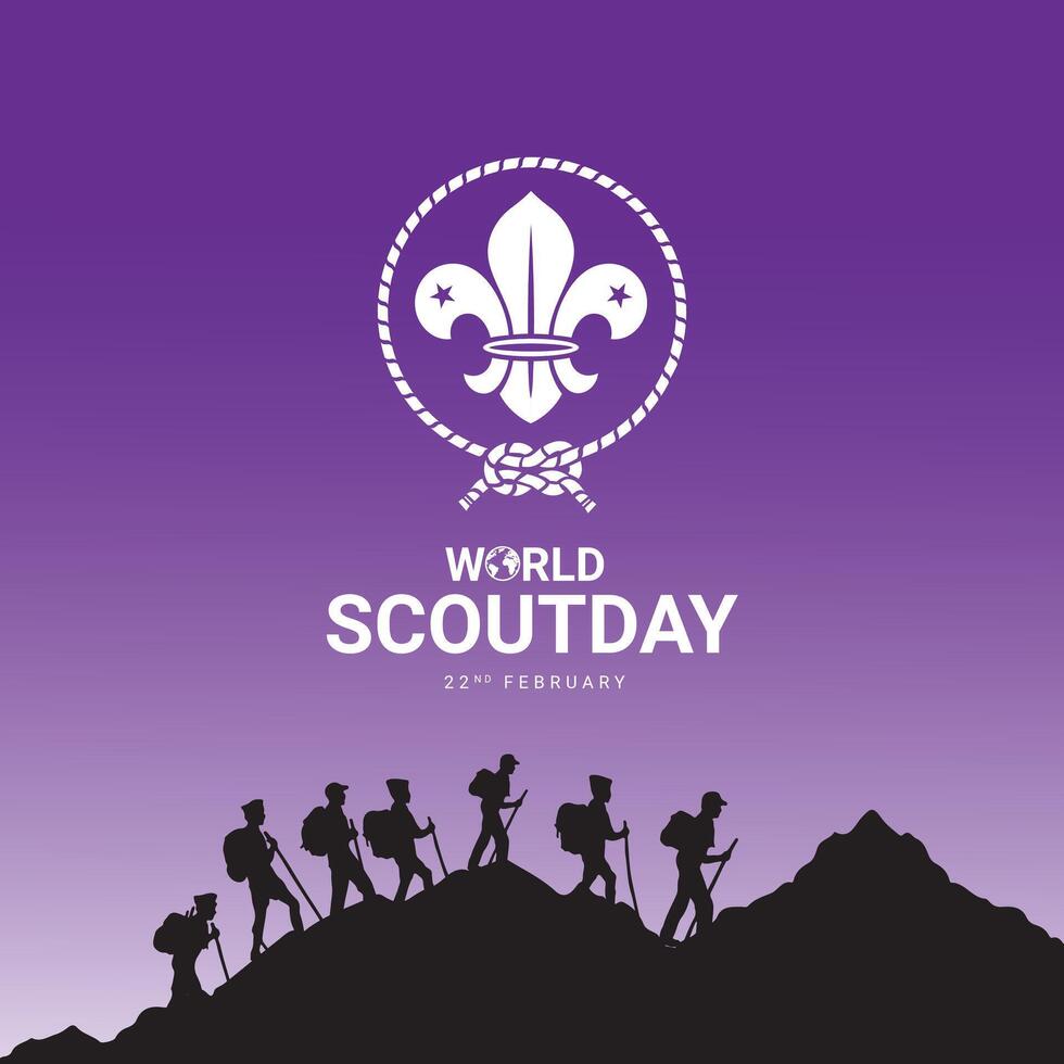 monde scout écharpe journée. arrière-plan, la toile bannière, carte, affiche, T-shirt avec texte une inscription, monde scout journée illustration bannière, vacances idée modèle pour monde scout journée fête. vecteur