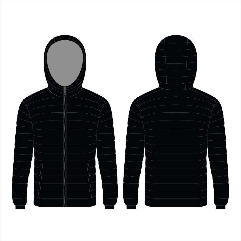 rembourrage encapuchonné hiver noir veste conception vecteur