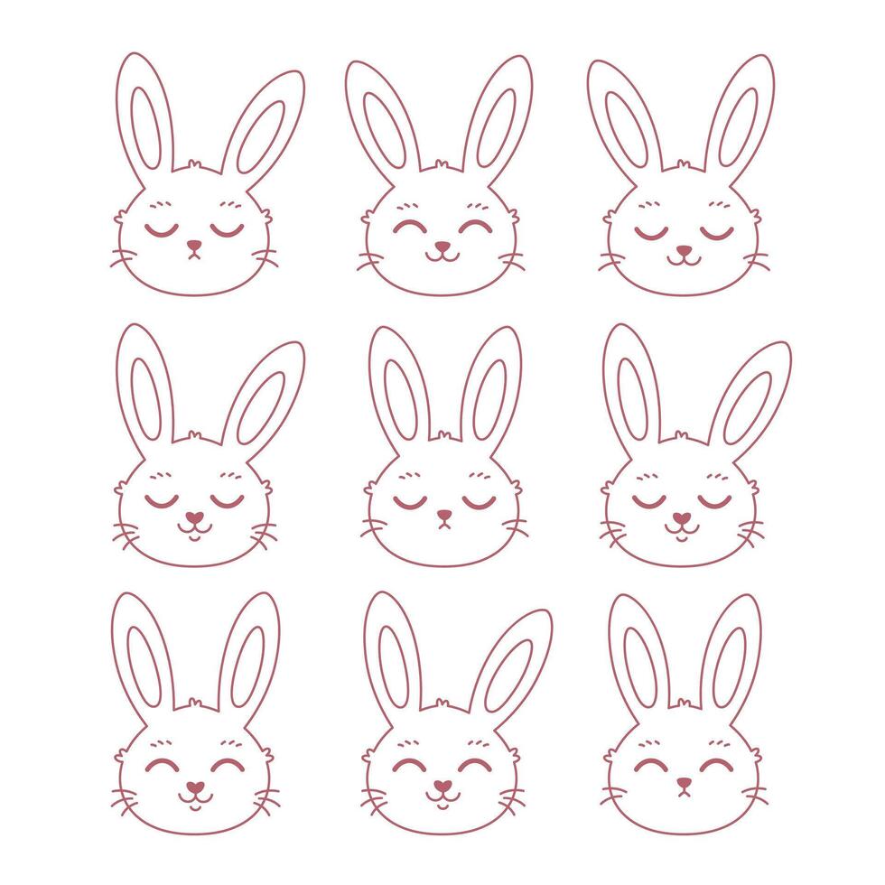 mignonne contour lapin visages. Pâques blanc lapin. coloration livre. main tiré vecteur illustration