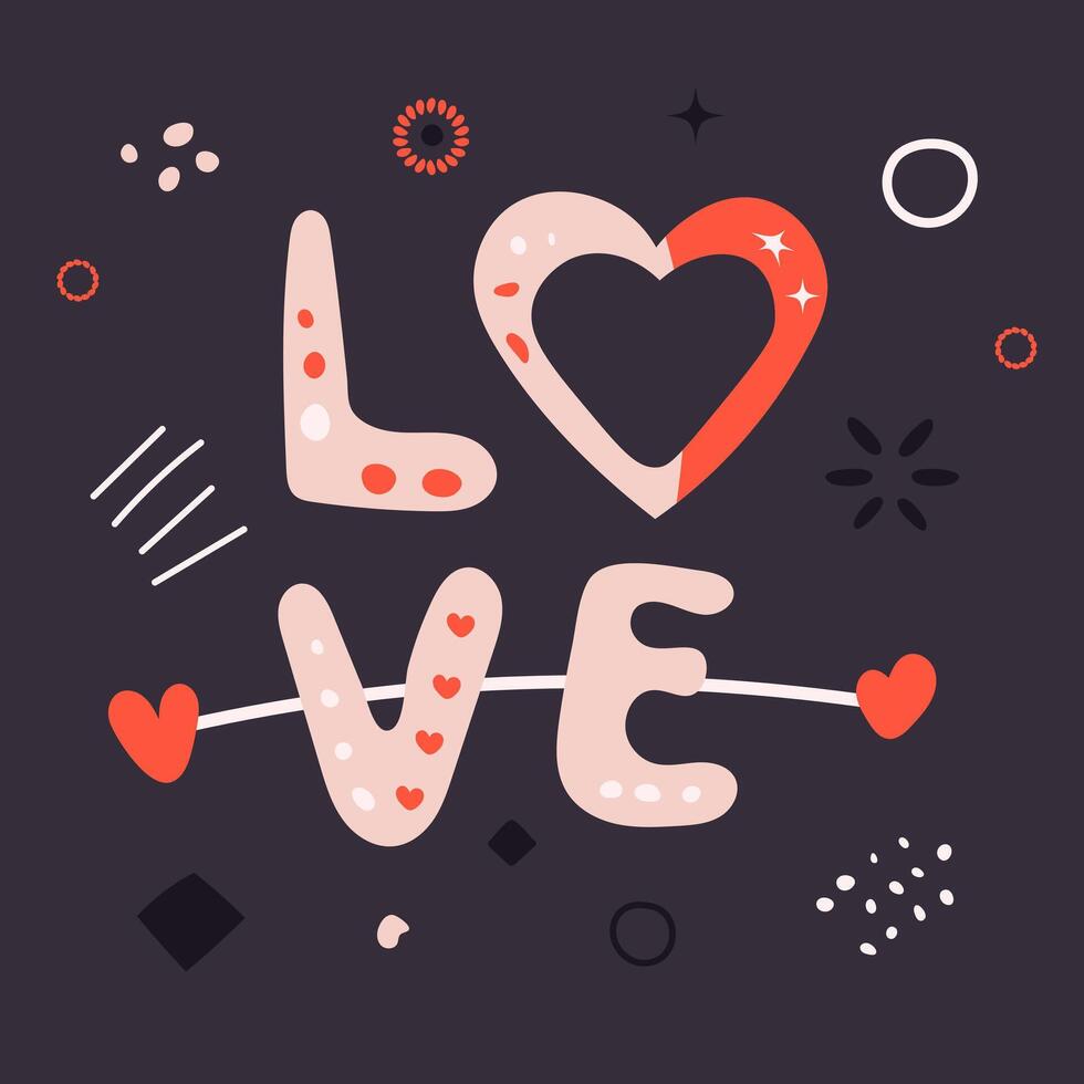 mignonne l'amour texte avec cœurs ,scintillait et décorations. la Saint-Valentin journée salutation carte modèle. vecteur illustration.
