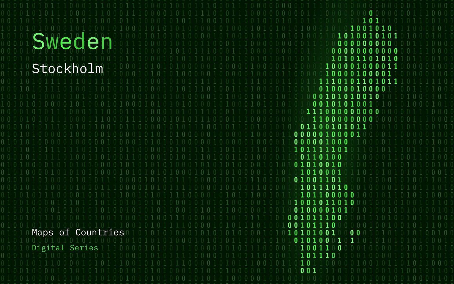 Suède carte montré dans binaire code modèle. matrice Nombres, zéro, un. monde des pays vecteur Plans. numérique séries