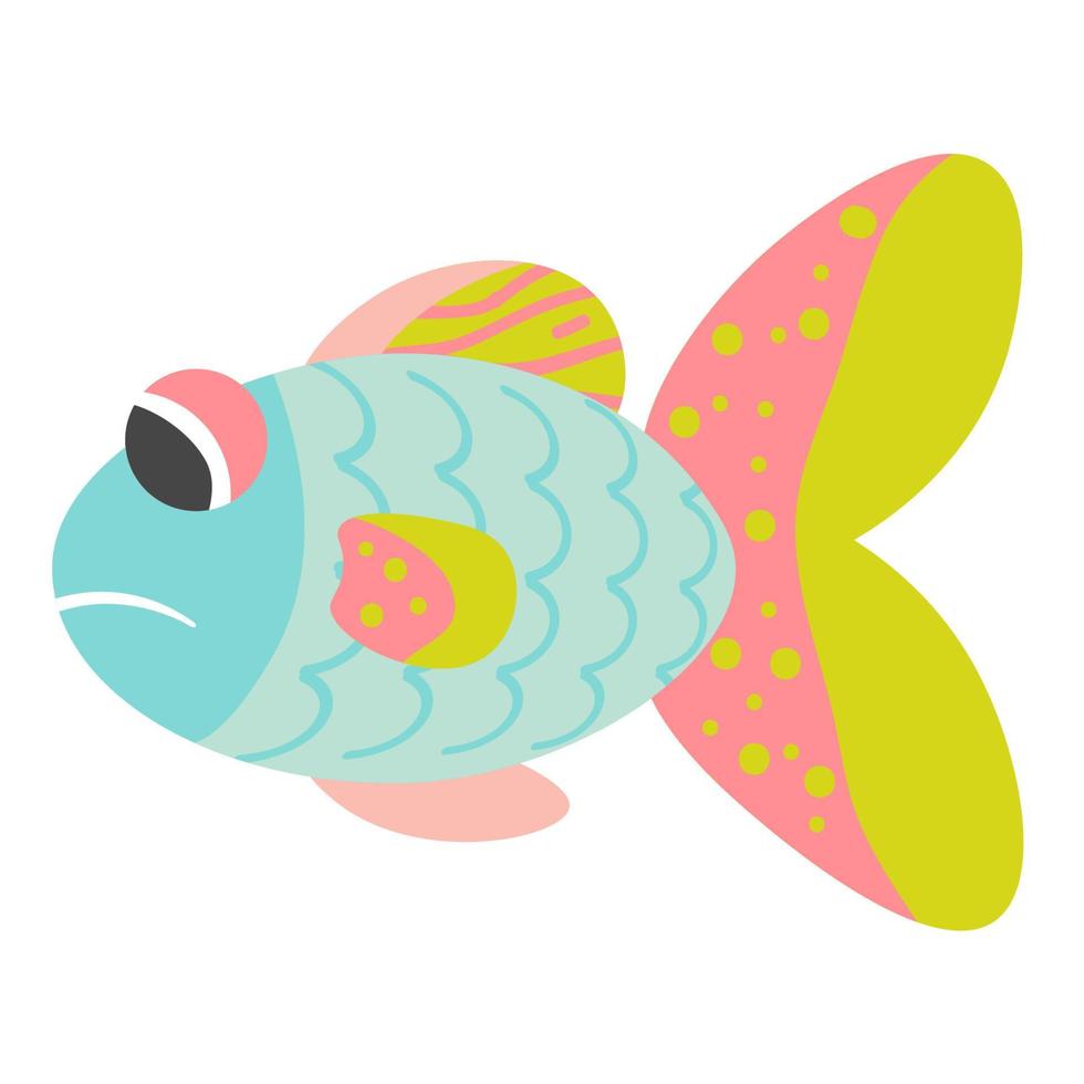 dessin animé triste poisson bleu, rose, jaune isolé sur fond blanc. vecteur