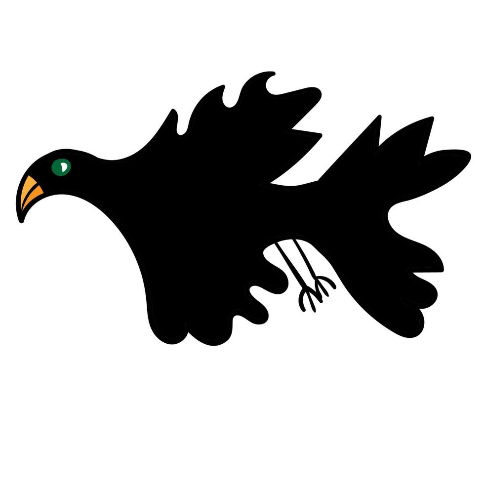 dessin animé noir fantaisie oiseau volant isolé sur fond blanc. vecteur