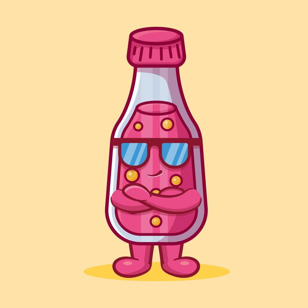 mascotte de jus de bouteille mignonne avec dessin animé isolé de geste cool dans un style plat vecteur