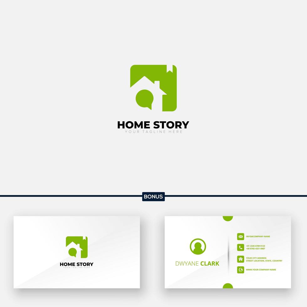 la conception du logo de la maison et de l'histoire comprend une carte de visite gratuite vecteur
