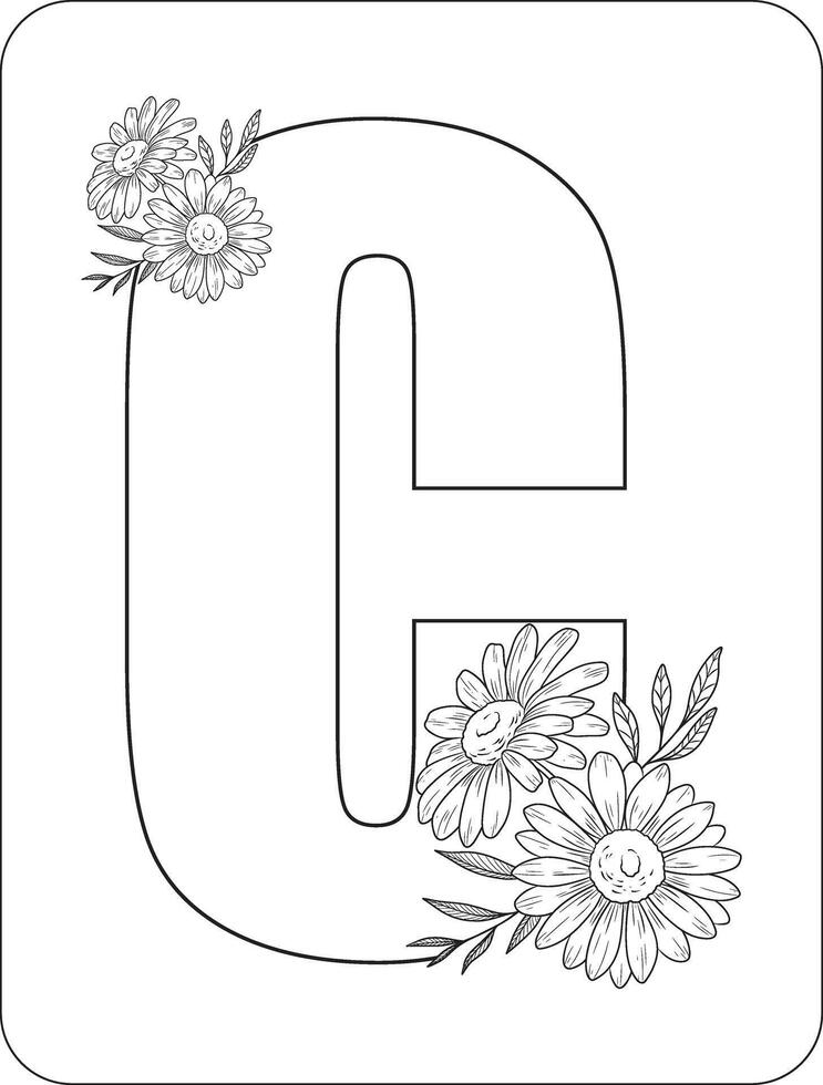 floral alphabet lettre c avec main tiré fleurs et feuilles pour mariage invitation salutation carte vecteur