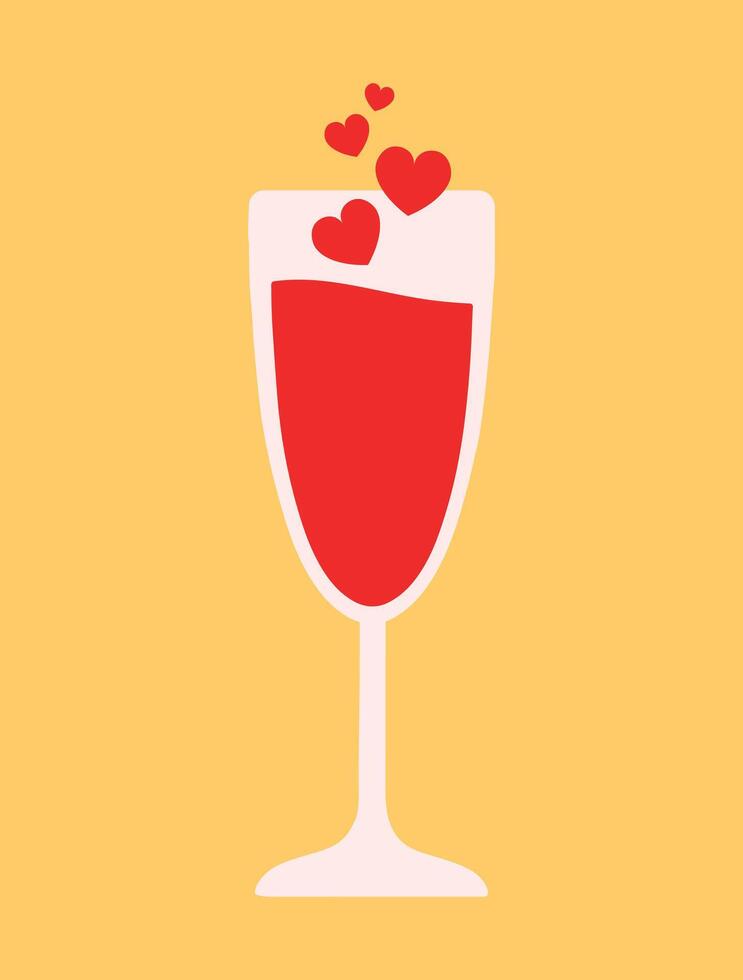 valentines journée boisson du vin verre plat vecteur illustration