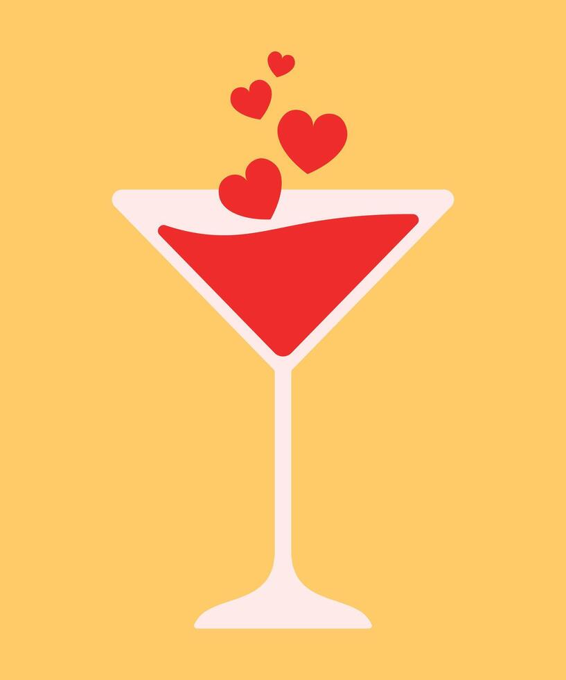 valentines journée boisson du vin verre cocktail plat vecteur illustration