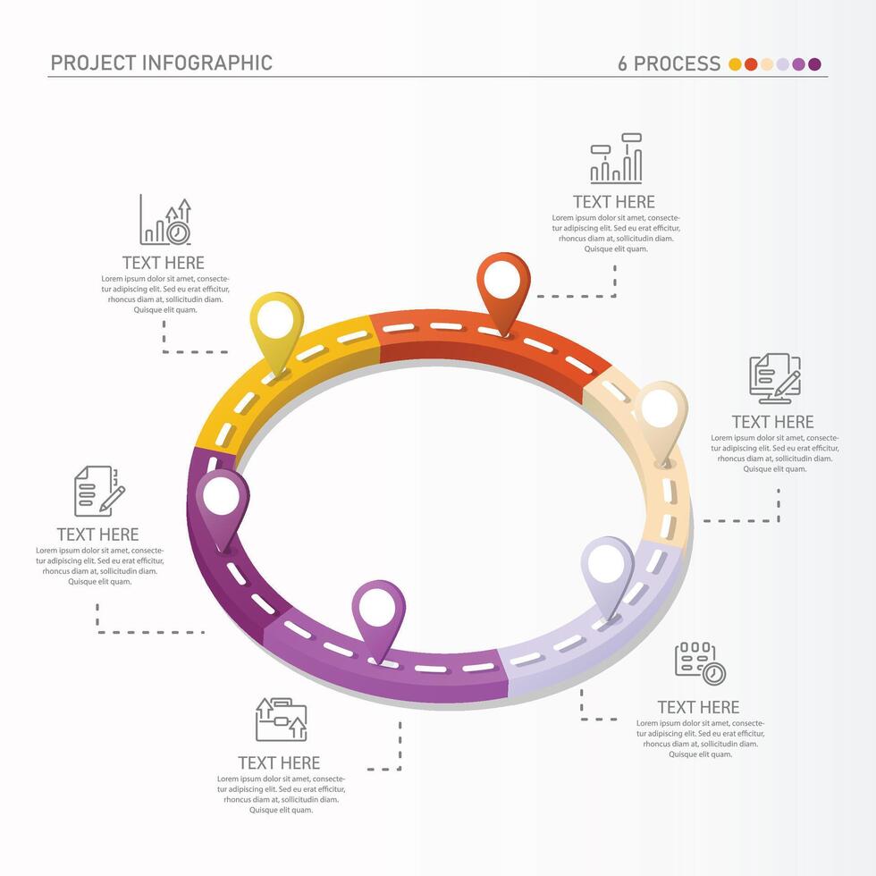 3d route façon infographie cercle de 6 pas et affaires Icônes pour la finance processus pas. vecteur