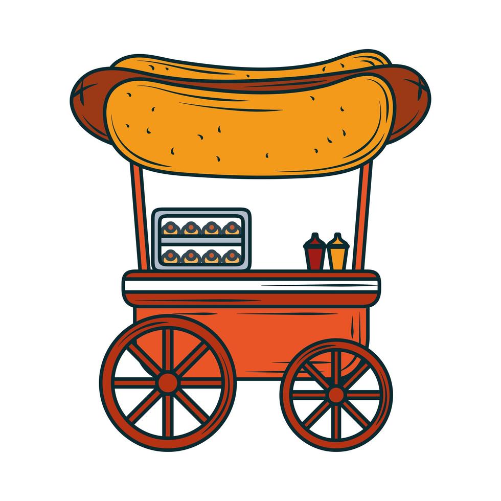 chariot de rue avec hot dog vecteur
